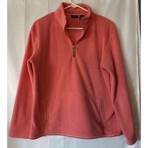 New York Jeans Women`s Coral Pink Fleece 1/4 Zip Sweatshirt Zip Pockets  Sz M‎
